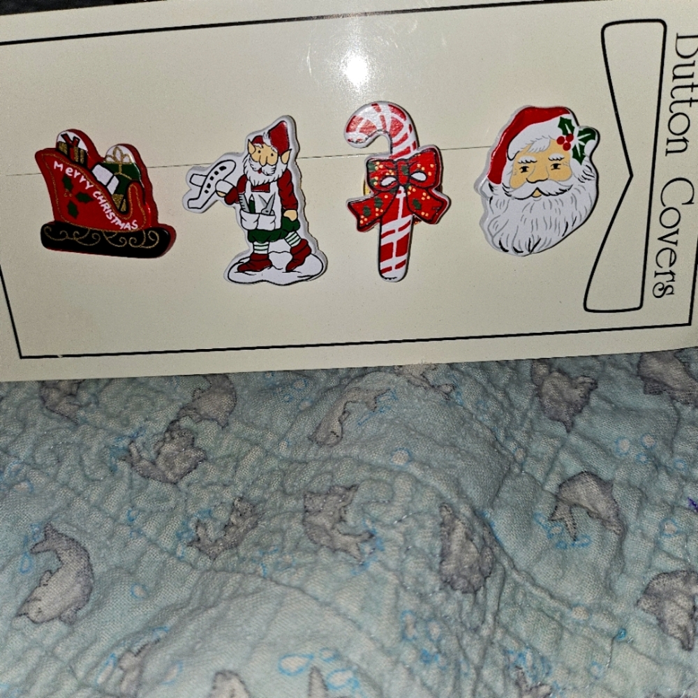 Vintage Button Covers Santa's Workshop Design
